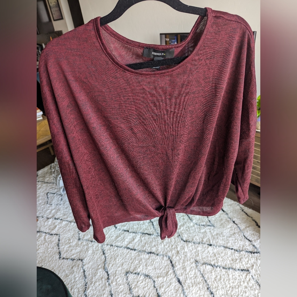 Maroon, tie-front, 3/4 sleeve shirt from Forever 21, size 2X